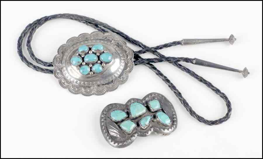 Appraisal: SILVER AND TURQUOISE BOLO Together with a silver and turquoise