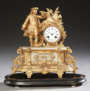 Appraisal: French Gilt Spelter and Alabaster Figural Mantle C French Gilt