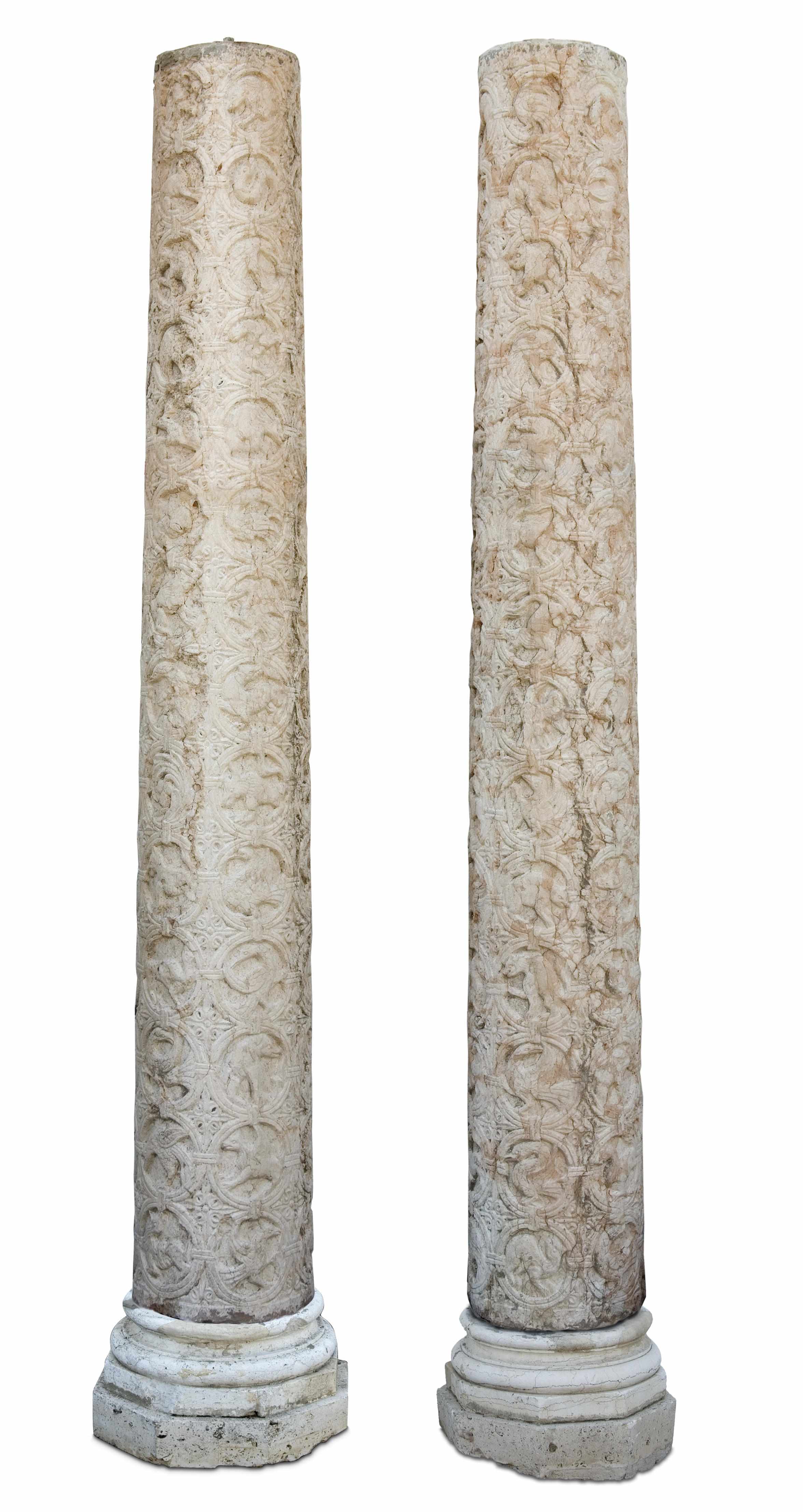 Appraisal: A pair of Italian Romanesque Rosso Verona marble columns probably