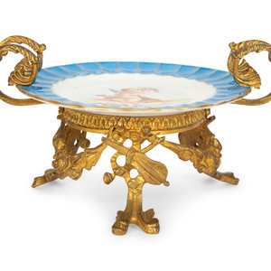 Appraisal: A Gilt Metal Mounted S vres Porcelain Tazza French Mid-