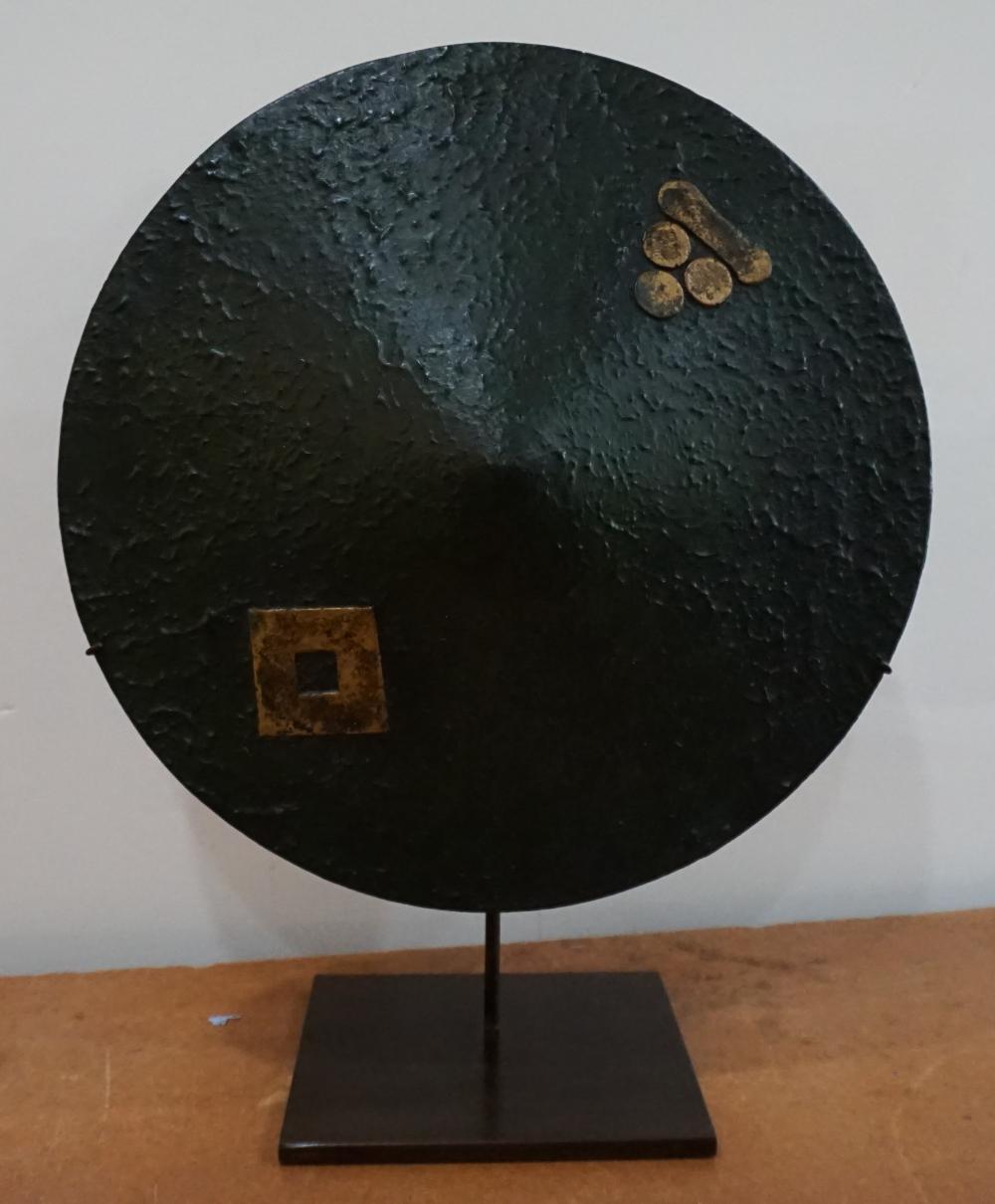 Appraisal: JAPANESE GREEN LACQUER SHIELD ON STAND DIAMETER IN X CM