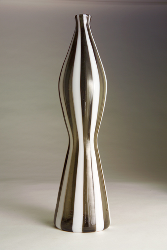 Appraisal: VENINI Tall corseted glass vase composed of black and white