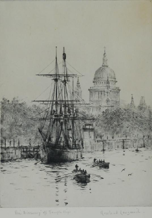 Appraisal: RICHARD LANGMAID ORIGINAL ETCHING 'The Discovery' off Temple Slips' sailing