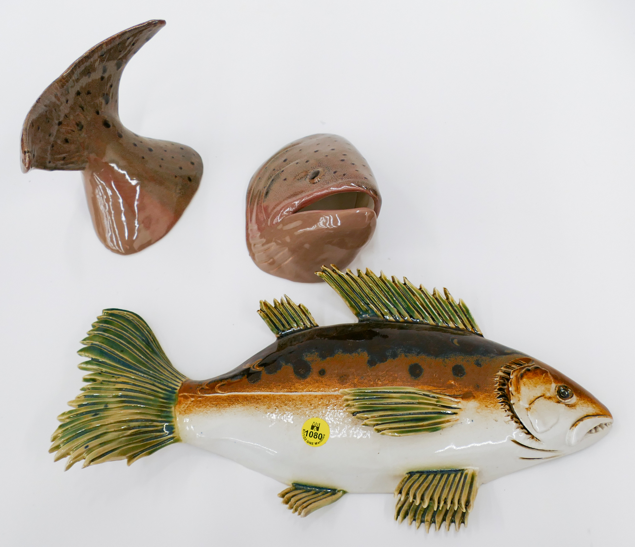 Appraisal: pc Studio Ceramic Fish Wall Sculptures Largest ''