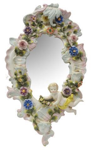 Appraisal: German porcelain framed mirrored candle sconce Sitzendorf early th c