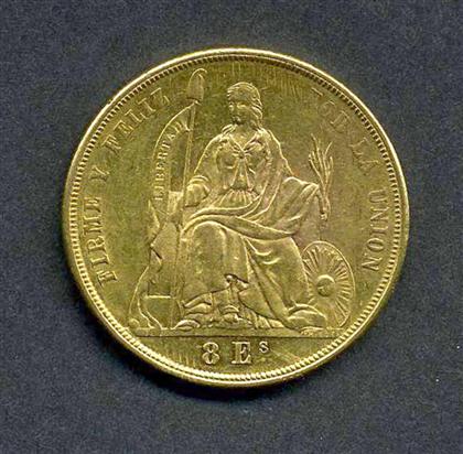 Appraisal: piece Gold Coin Peru escudo Light even wear much detail