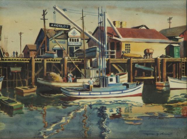 Appraisal: OLIVER Myron Watercolor Harbor Scene Signed lower right Myron J