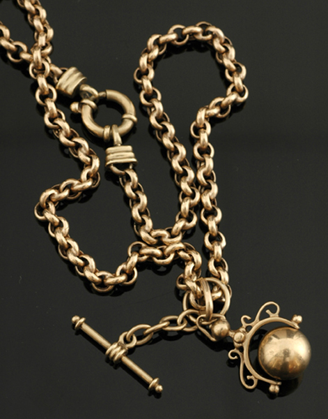 Appraisal: CT GOLD BELCHER LINK NECKLACE WITH FOB AND SPINNER WEIGHING