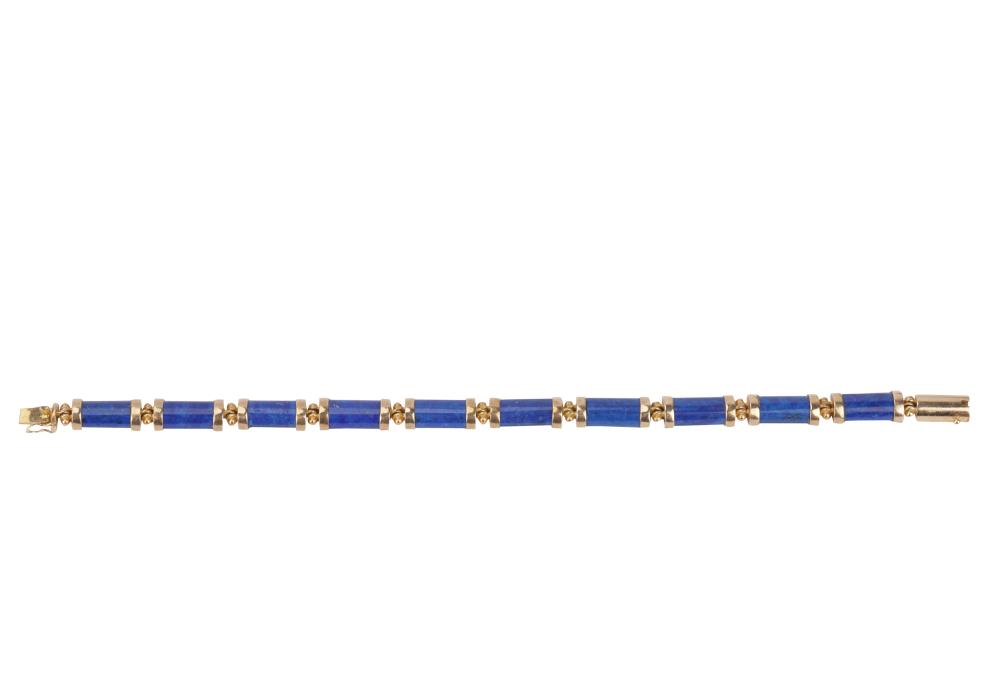 Appraisal: KARAT YELLOW GOLD DYED LAPIS LAZULI BRACELETcontaining ten hemi-cylinder-shape dyed