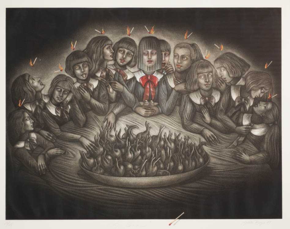 Appraisal: LUCIA MAYA MEZZOTINT Mexico California born La Cena girls around