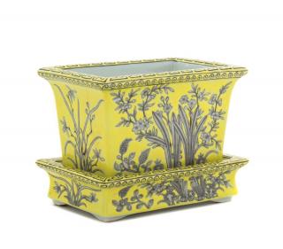 Appraisal: A Grisaille Enamel on Yellow Ground Porcelain Cachepot and Undertray