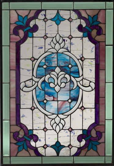 Appraisal: Large American Beveled Stained and Slag Glass Panel in the