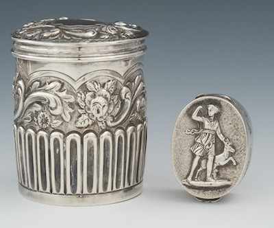 Appraisal: A Sterling Silver Repousse Vanity Box and an Oval Snuff