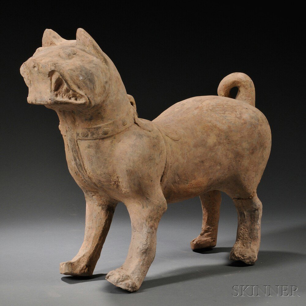 Appraisal: Han-style Earthenware Tiger China depicted standing and reined ht in