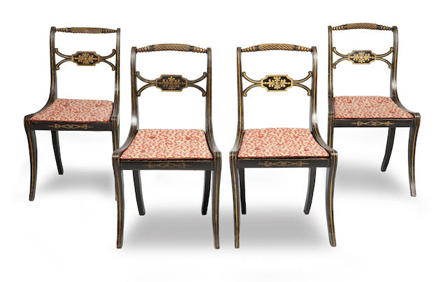 Appraisal: A set of Four Regency ebonised and gilt painted chairs