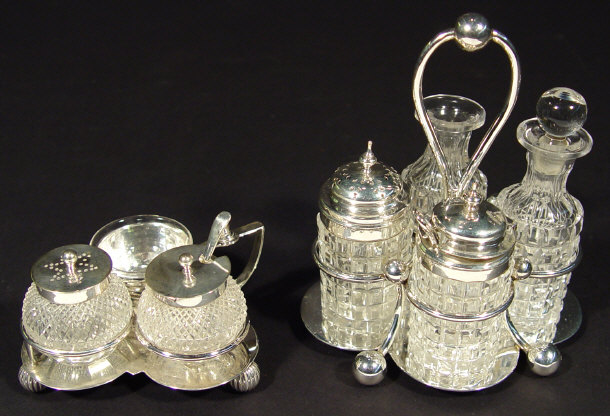 Appraisal: Two Victorian silver and cut glass cruet sets one four