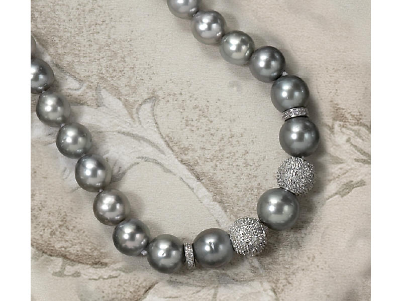 Appraisal: LIGHT GREY TAHAITIAN PEARL DIAMOND NECKLACE Tahitian cultured pearl necklace