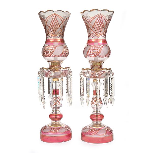 Appraisal: A CONTEMPORY PAIR OF FLASHED RUBY GLASS AND GILT LUSTRE