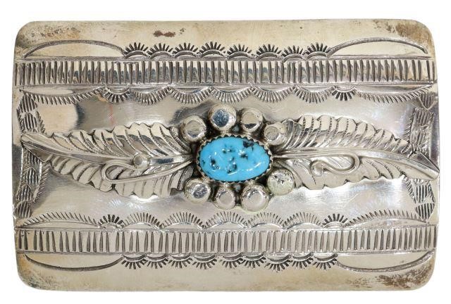 Appraisal: Native American sterling silver and turquoise belt buckle signed WM