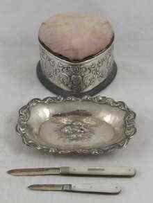 Appraisal: A silver heart shaped pincushion topped jewellery box by William