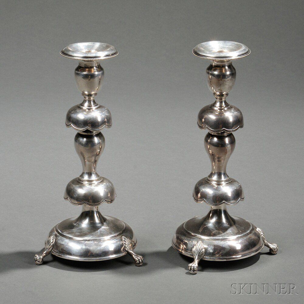 Appraisal: Pair of Sterling Silver Candlesticks th century lacking maker's mark