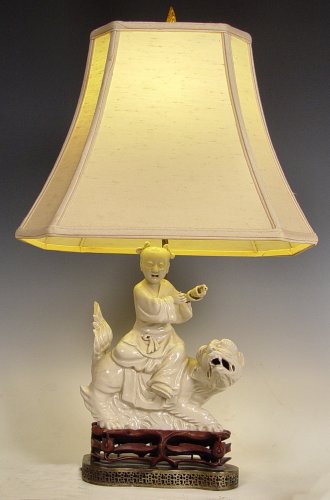 Appraisal: CHINESE BLANC DE CHINE PORCELAIN FIGURAL LAMP Measures '' high