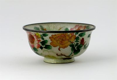 Appraisal: A Japanese plique jour bowl with a flared silver-mounted rim