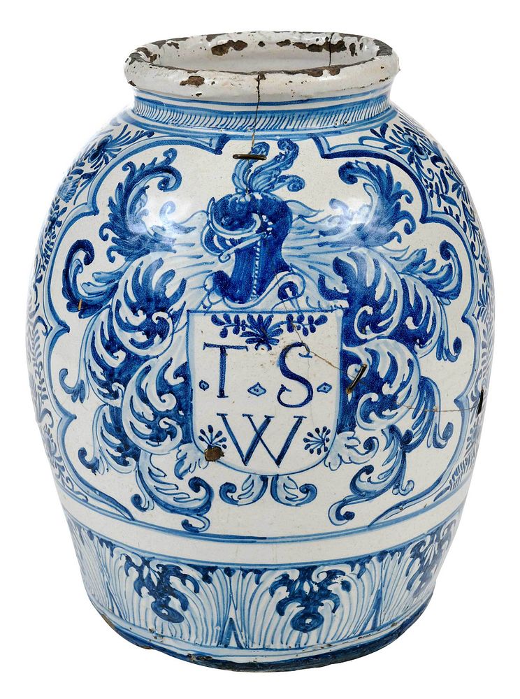 Appraisal: Portuguese Majolica Blue and White Drug Jar circa - bolding