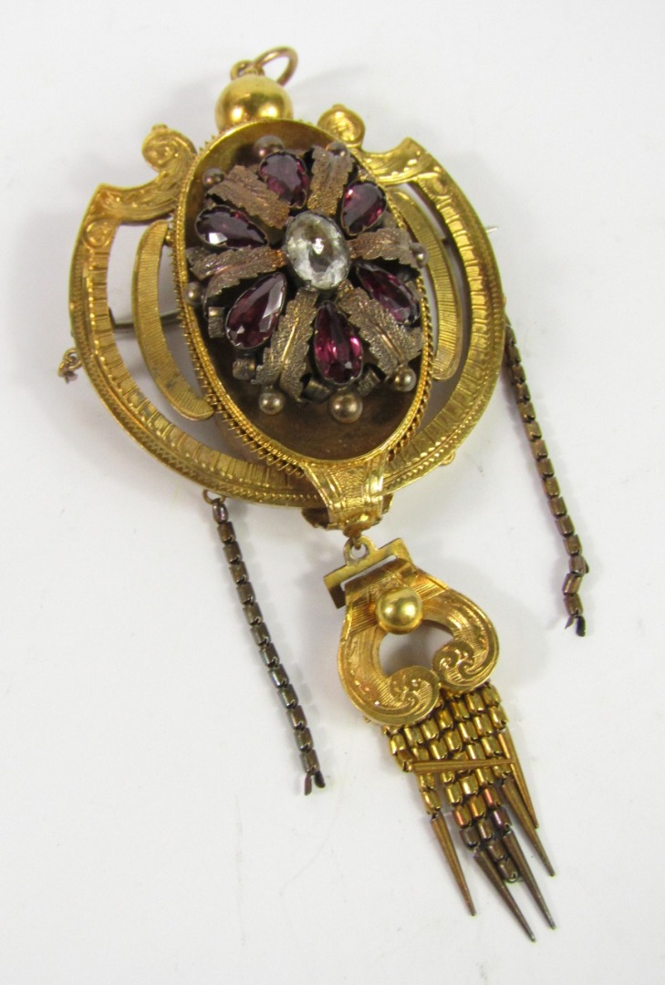 Appraisal: A Victorian amethyst and white sapphire pendant hair locket brooch