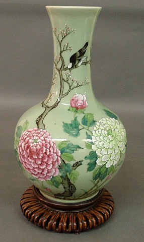 Appraisal: - Large Chinese green porcelain vase with floral and bird