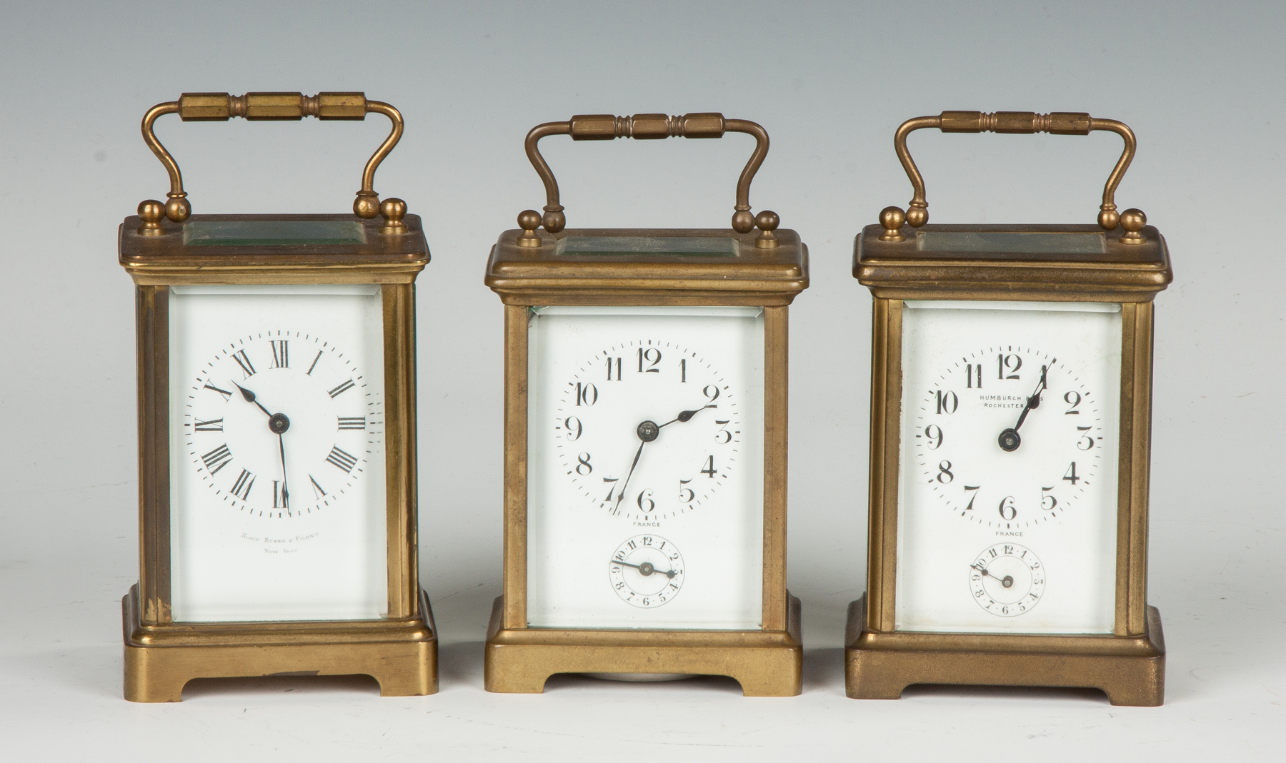 Appraisal: Two Brass Carriage Clocks L French retail by Black Starr