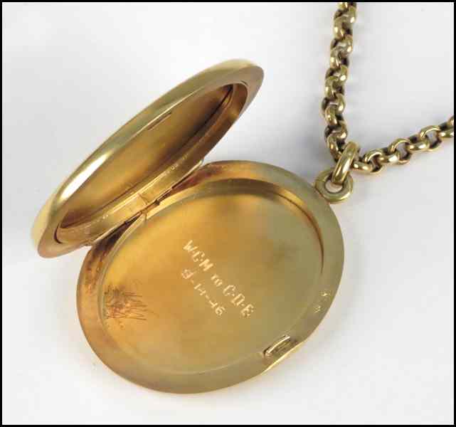 Appraisal: GOLD LOCKET ON CHAIN karat yellow gold locket is engraved