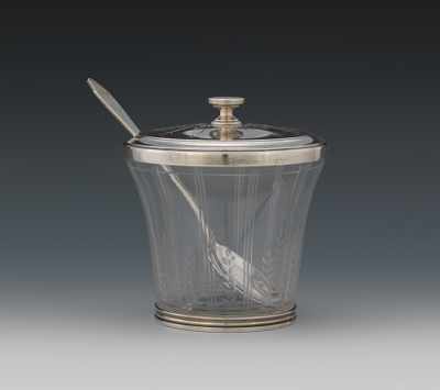 Appraisal: Crystal and Sterling Silver Jam Pot With Lid and Spoon