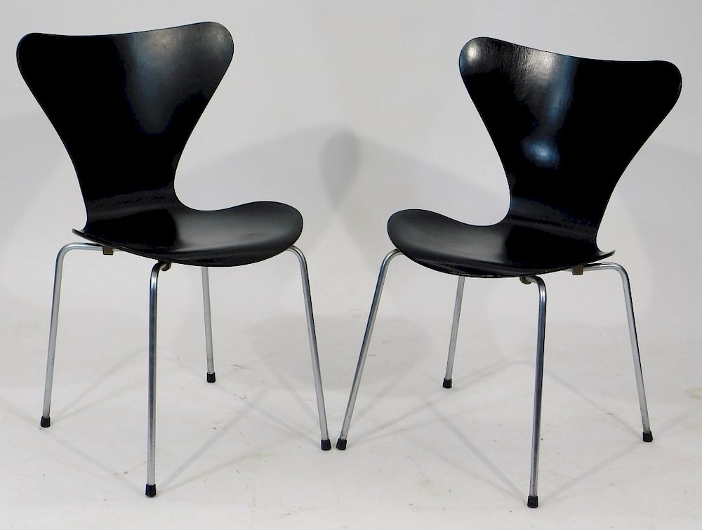 Appraisal: Pair Fritz Hansen MCM Black Laminate Basket Chairs Denmark th