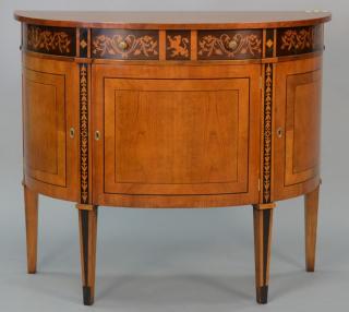 Appraisal: Designer Crafts demilune inlaid cabinet with three doors ht in