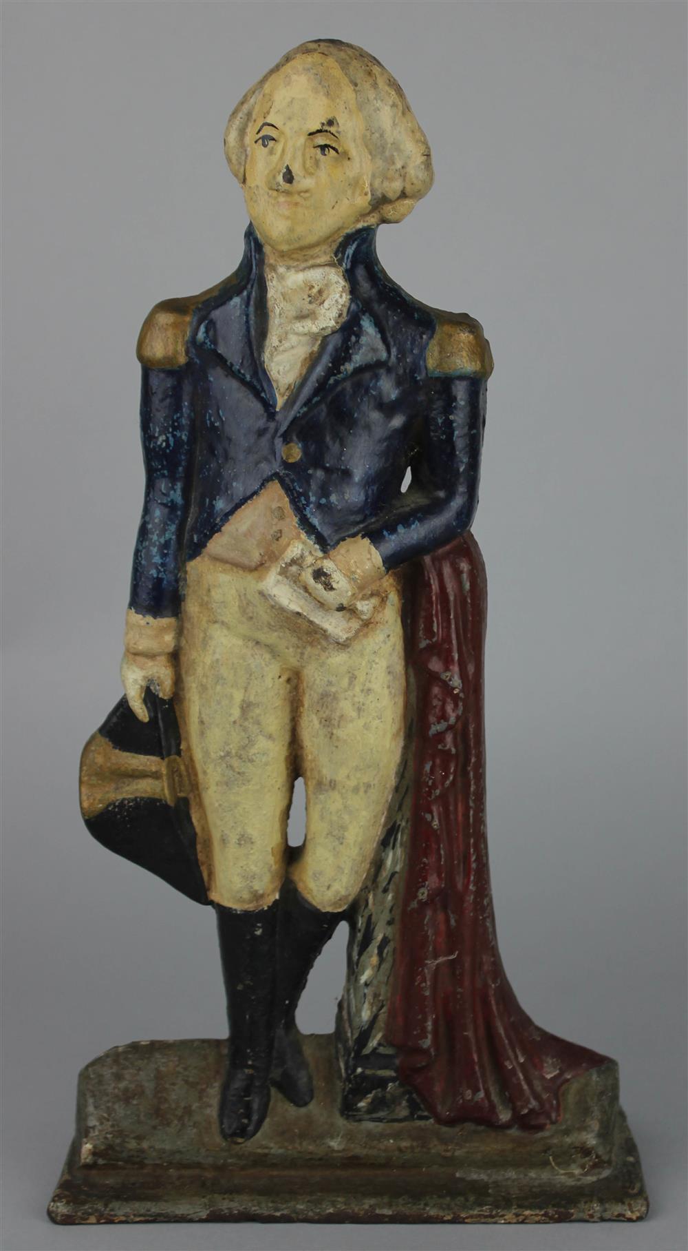 Appraisal: PAINTED CAST IRON GEORGE WASHINGTON DOOR STOP in blue coat