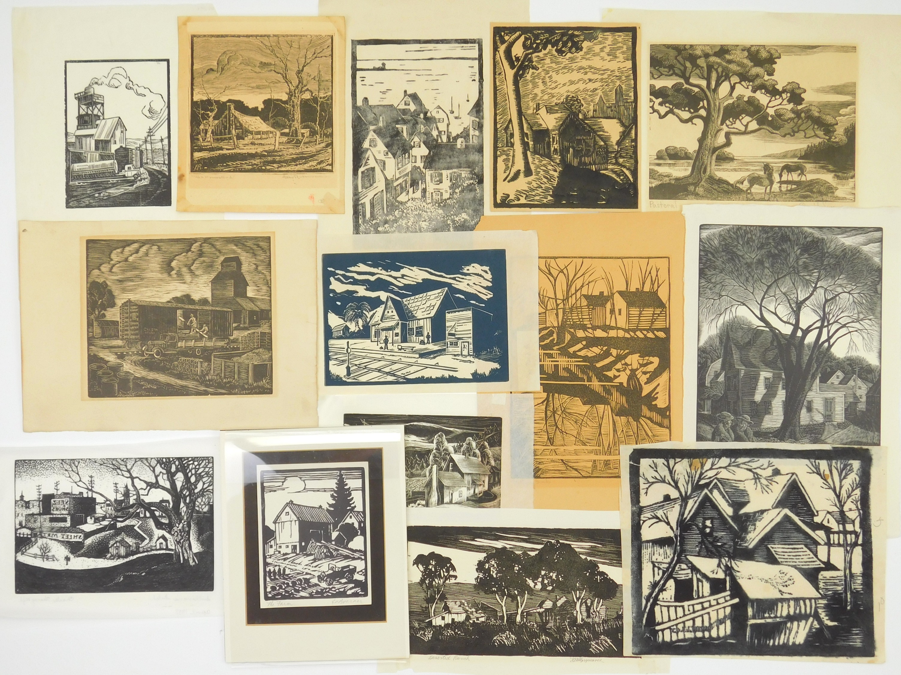 Appraisal: American block prints Edward Boerner- ''The Farm'' Art Grieger- ''Stickney