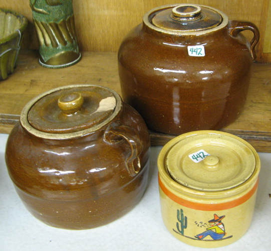 Appraisal: A GROUP OF THREE CALIFORNIA BAUER POTTERY CROCKS marked Bauer