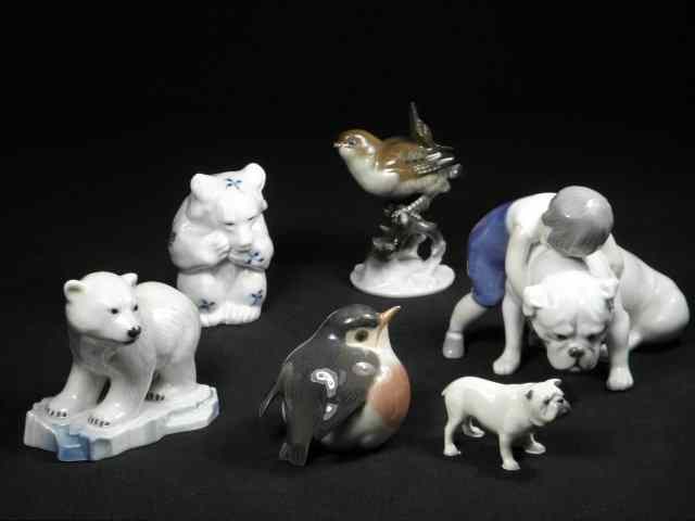 Appraisal: Lot of six porcelain figurines Includes a Copenhagen porcelain Bing