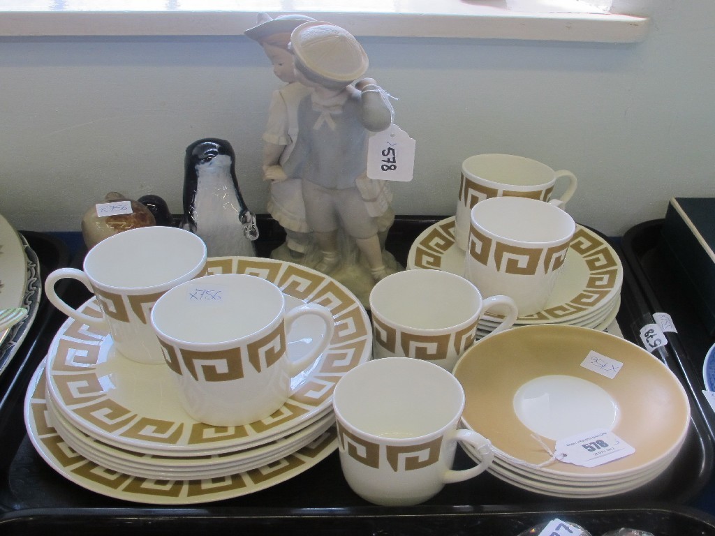 Appraisal: Susie Cooper 'Old Gold Keystone' coffee set Lladro figure group