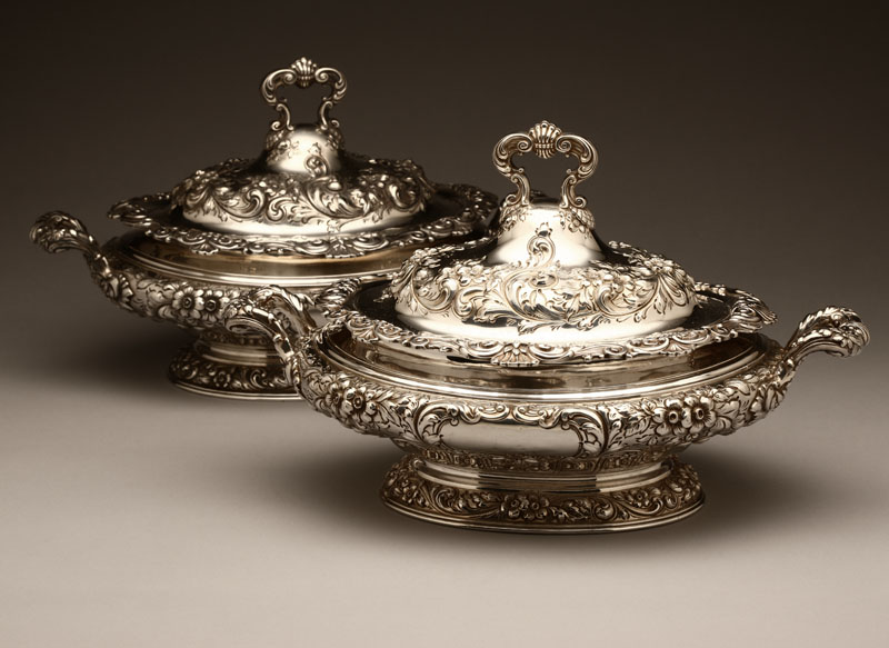 Appraisal: A pair of Gorham sterling silver floral repousse covered tureens