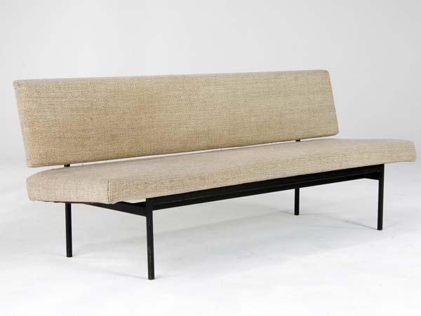 Appraisal: KNOLL Sofa upholstered in cream fabric on black metal base