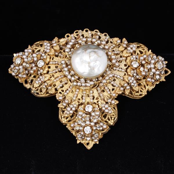 Appraisal: Stanley Hagler N Y C LARGE baroque pearl brass filigree