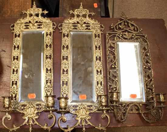 Appraisal: Pair of regency style brass and mirrored two-light wall sconces