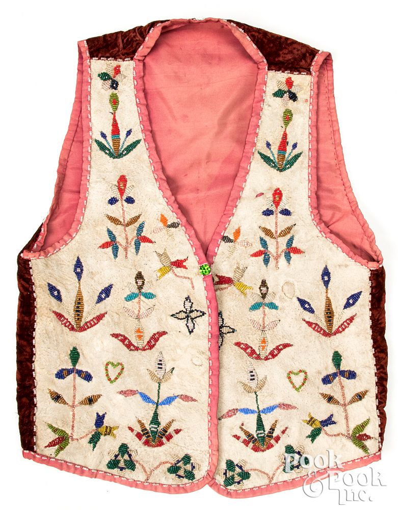 Appraisal: Santee Sioux Indian silk-lined beaded vest Santee Sioux Indian silk-lined