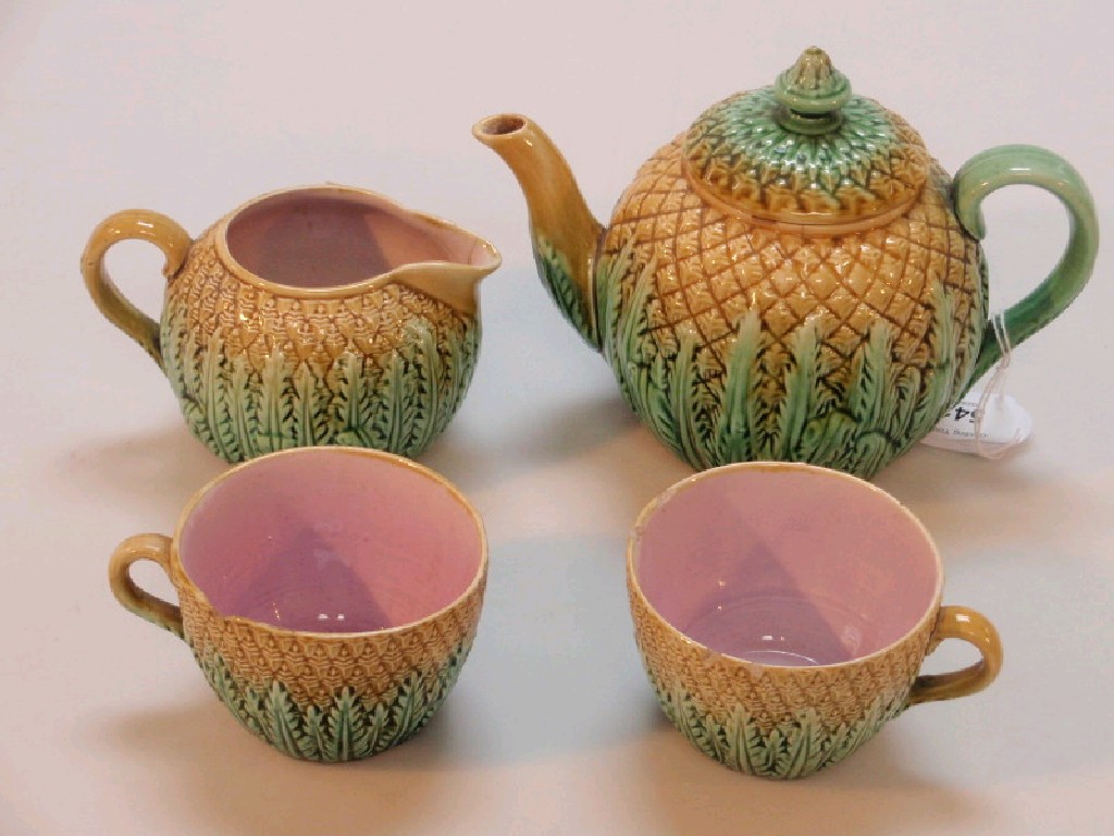 Appraisal: A Victorian majolica part tea set comprising tea pot creamer