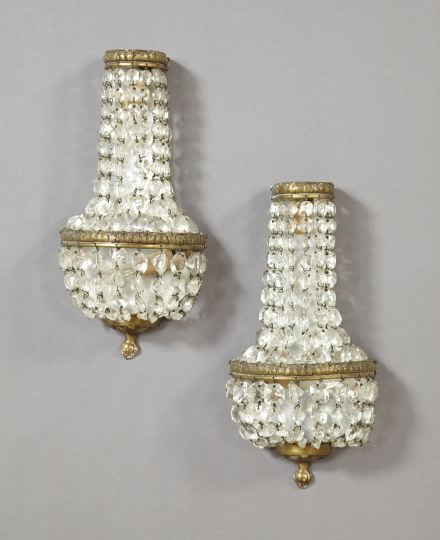 Appraisal: Diminutive Pair of French Brass Polished Tin and Cut Glass