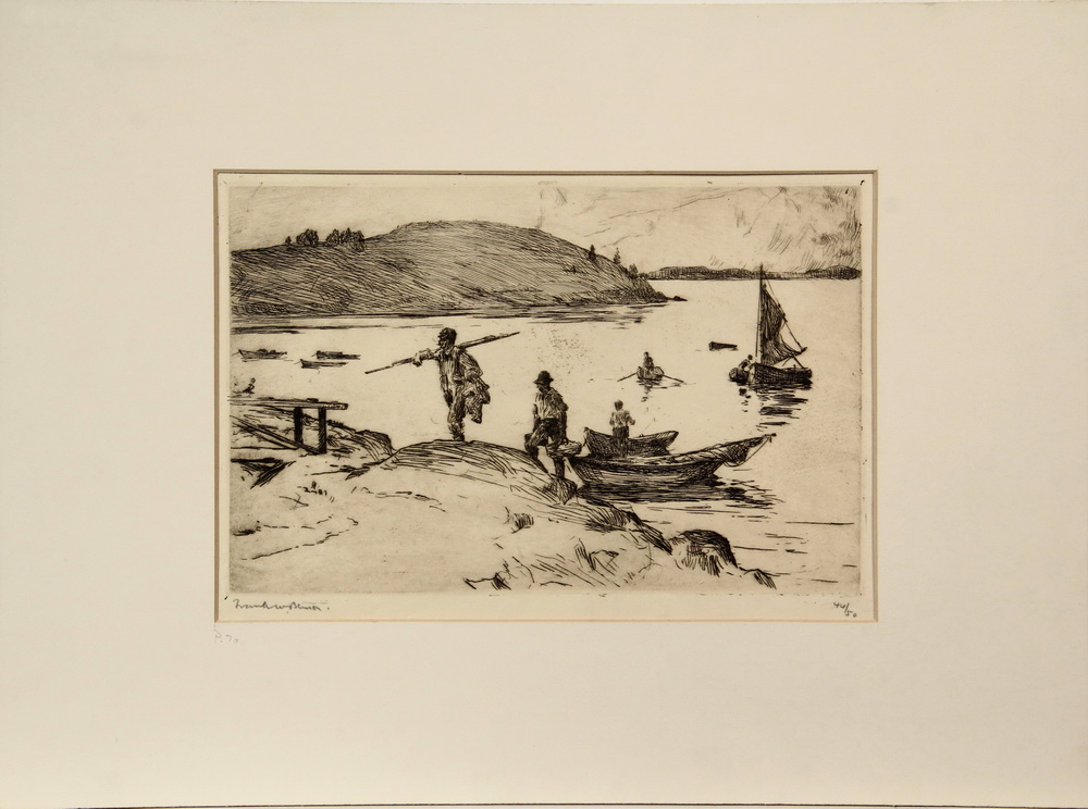 Appraisal: FRANK WESTON BENSON MA - - The Landing etching on