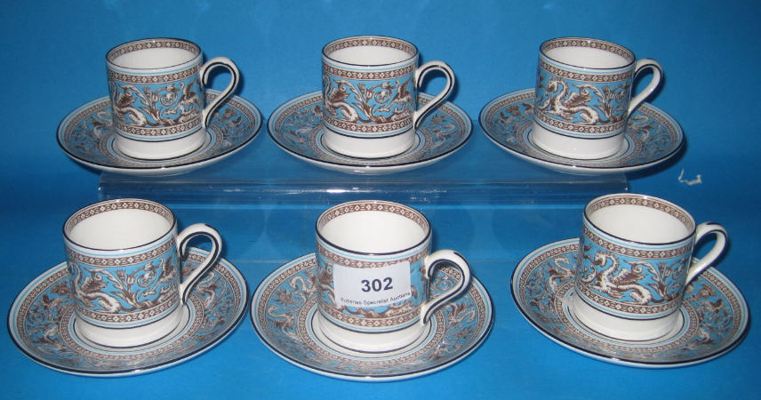 Appraisal: Wedgwood Turquoise Florentine Coffee Cups and Saucers