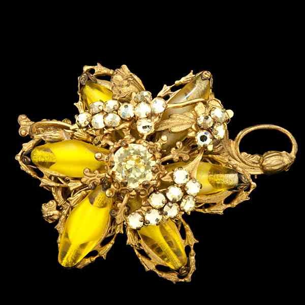 Appraisal: Miriam Haskell Mustard Color Rhinestone Brooch Pendant A Miriam Haskell